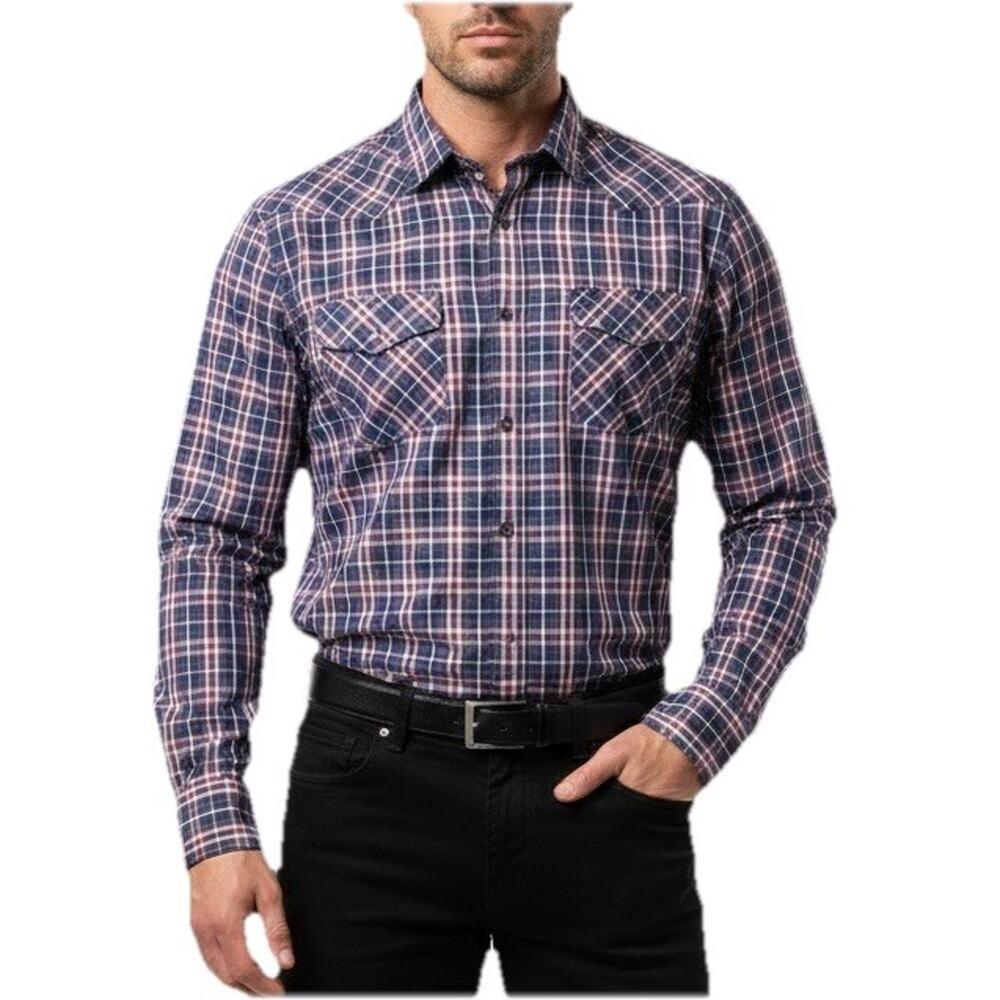 BANANA REPUBLIC SLIM FIT MEN LONG SLEEVE PREAL SNAP BUTTON WESTERN SHIRT - L